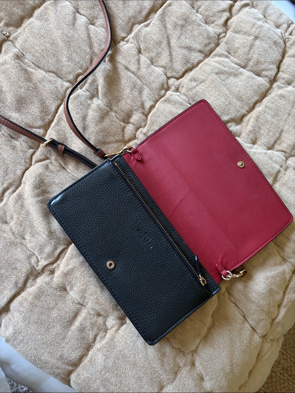 Coach Black Pebbled Leather Crossbody Wallet with Brown Strap - Picture 5 of 5